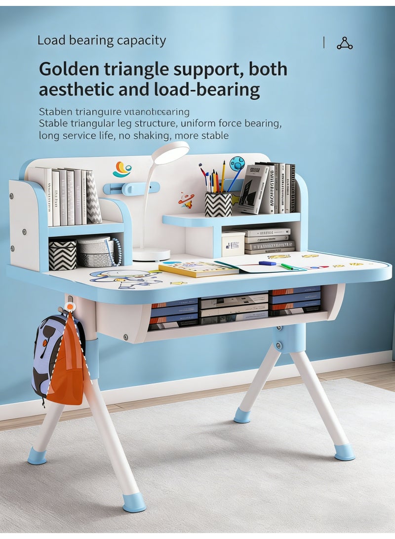 هيكوموني مجموعة طاولة وكرسي للأطفال الموسعة ، مكتب نشاط دراسة القراءة للأطفال متعدد الوظائف ، كراسي الأطفال الصغار المريحة ، مع درج التخزين ، رف الكتب ، رفوف مزدوجة ، لدراسة كتابة طلاب المدرسة - Image 5